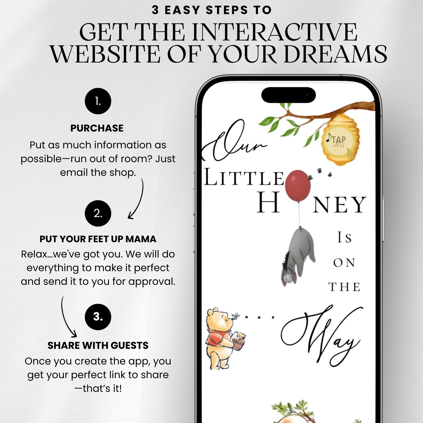 Winnie the Pooh Baby Shower Editable Baby Shower Animated Invite Website with Music and RSVP Custom Baby Shower Interactive SMS RSVP