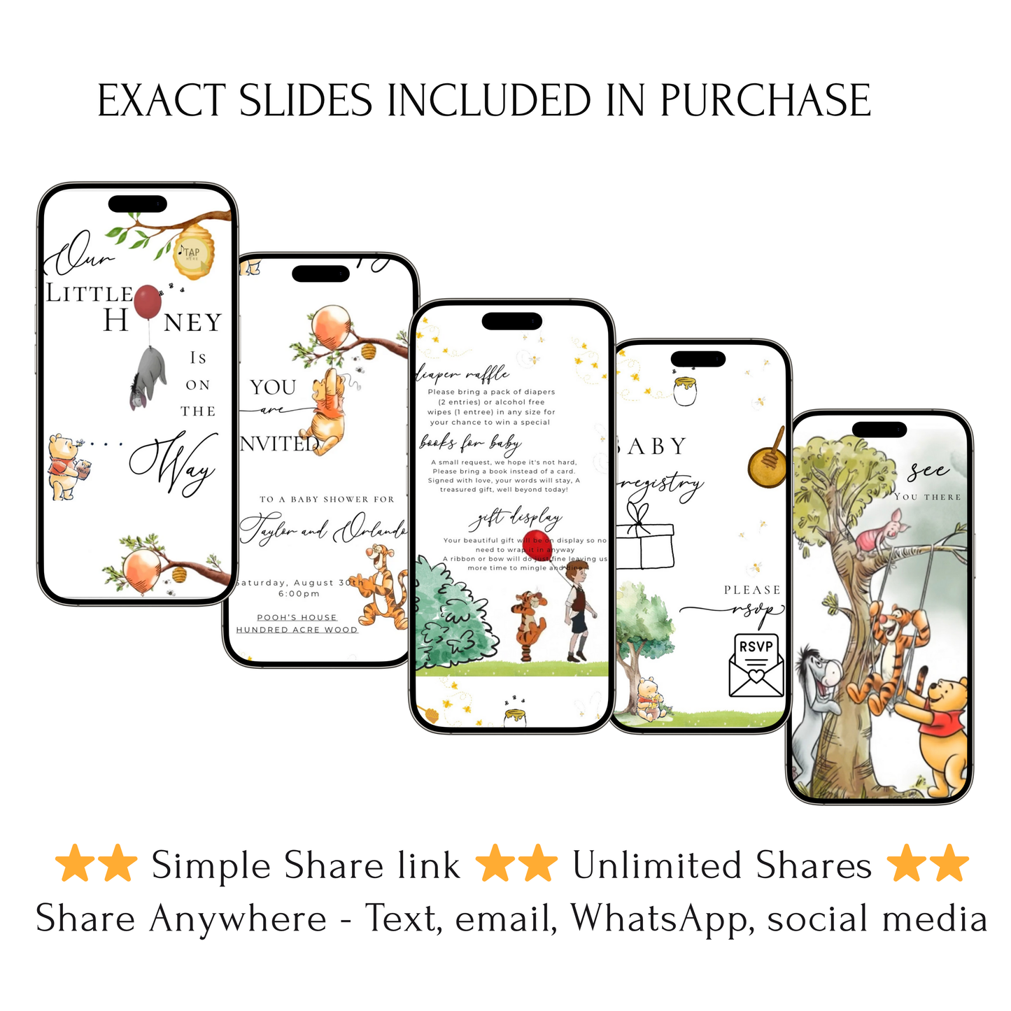 Winnie the Pooh Baby Shower Editable Baby Shower Animated Invite Website with Music and RSVP Custom Baby Shower Interactive SMS RSVP