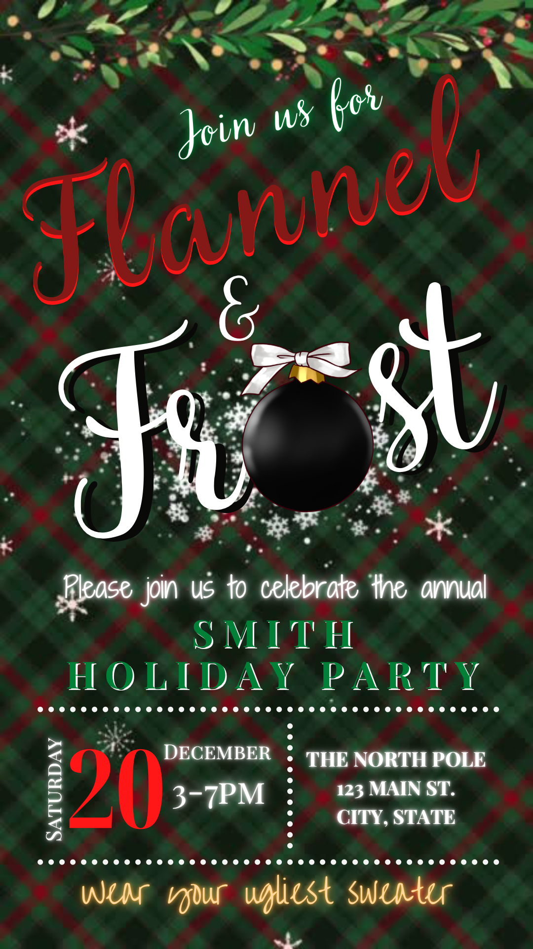 Christmas Flannel Party Video Invitation – Editable Flannel and Frost Evite