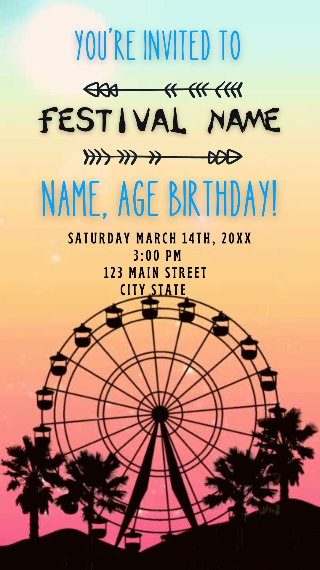 Digital Music Festival Video Invite Coachella Editable Evite Animated Ferris Wheel Mobile Invitation