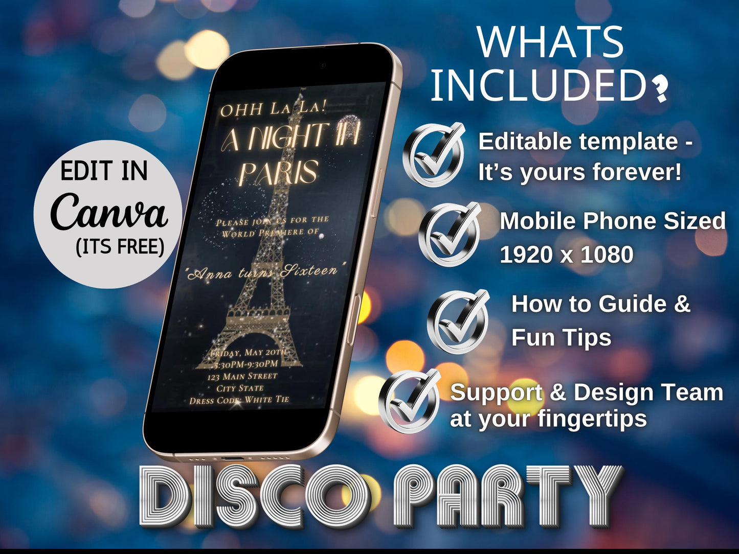 Paris Video Invite Editable template Eiffel Tower animated Parisian Party Evite French Birthday Oh La La theme Eiffel Tower instant download
