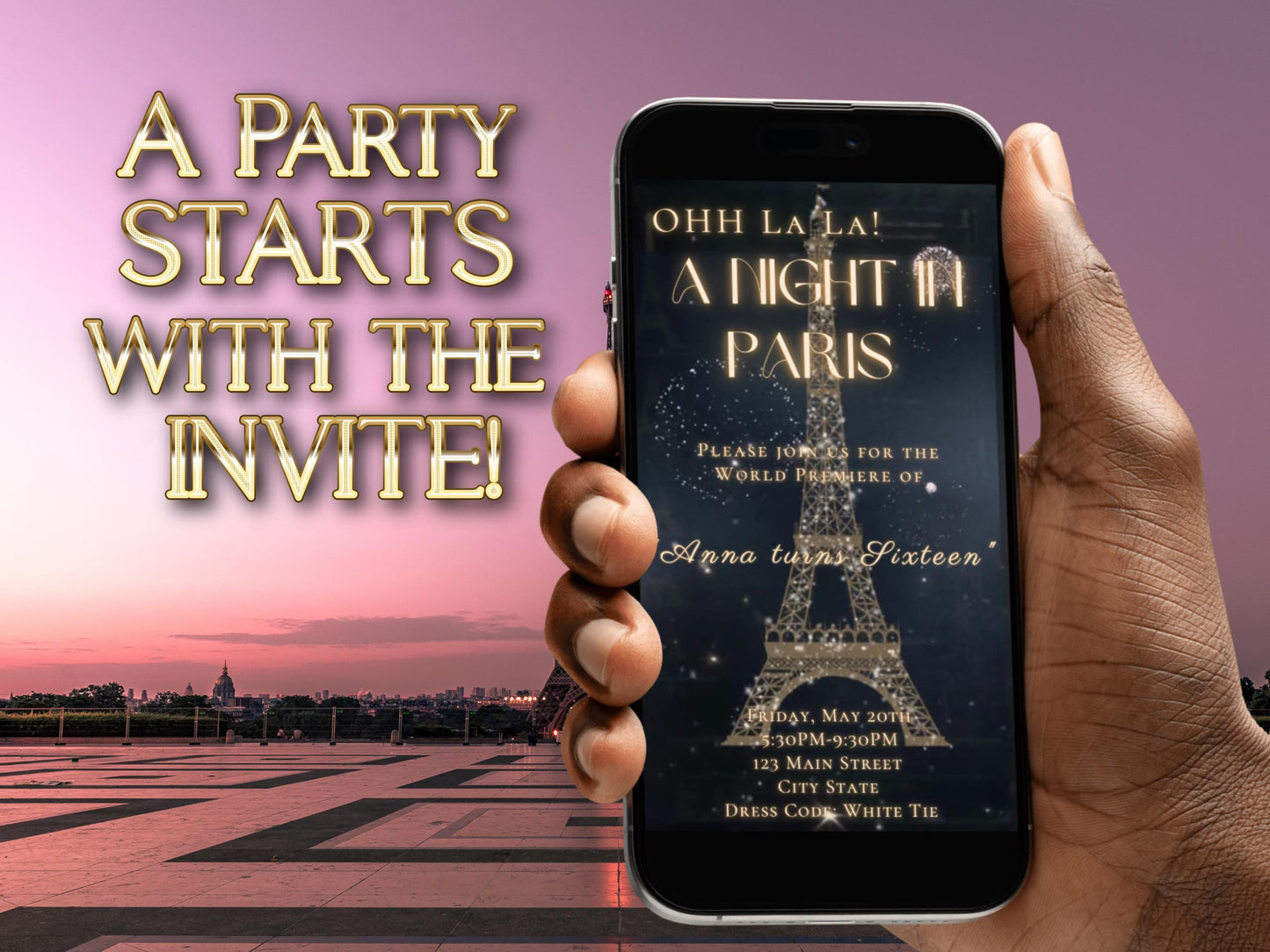 Paris Video Invite Editable template Eiffel Tower animated Parisian Party Evite French Birthday Oh La La theme Eiffel Tower instant download