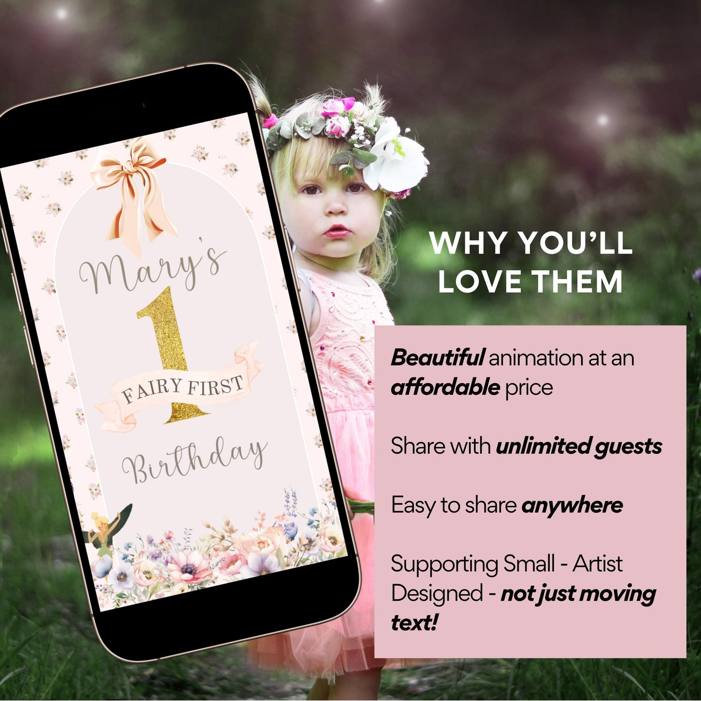 Fairy Birthday Party Video Invite - Tinkerbell Magical Garden Fairy Party Evite