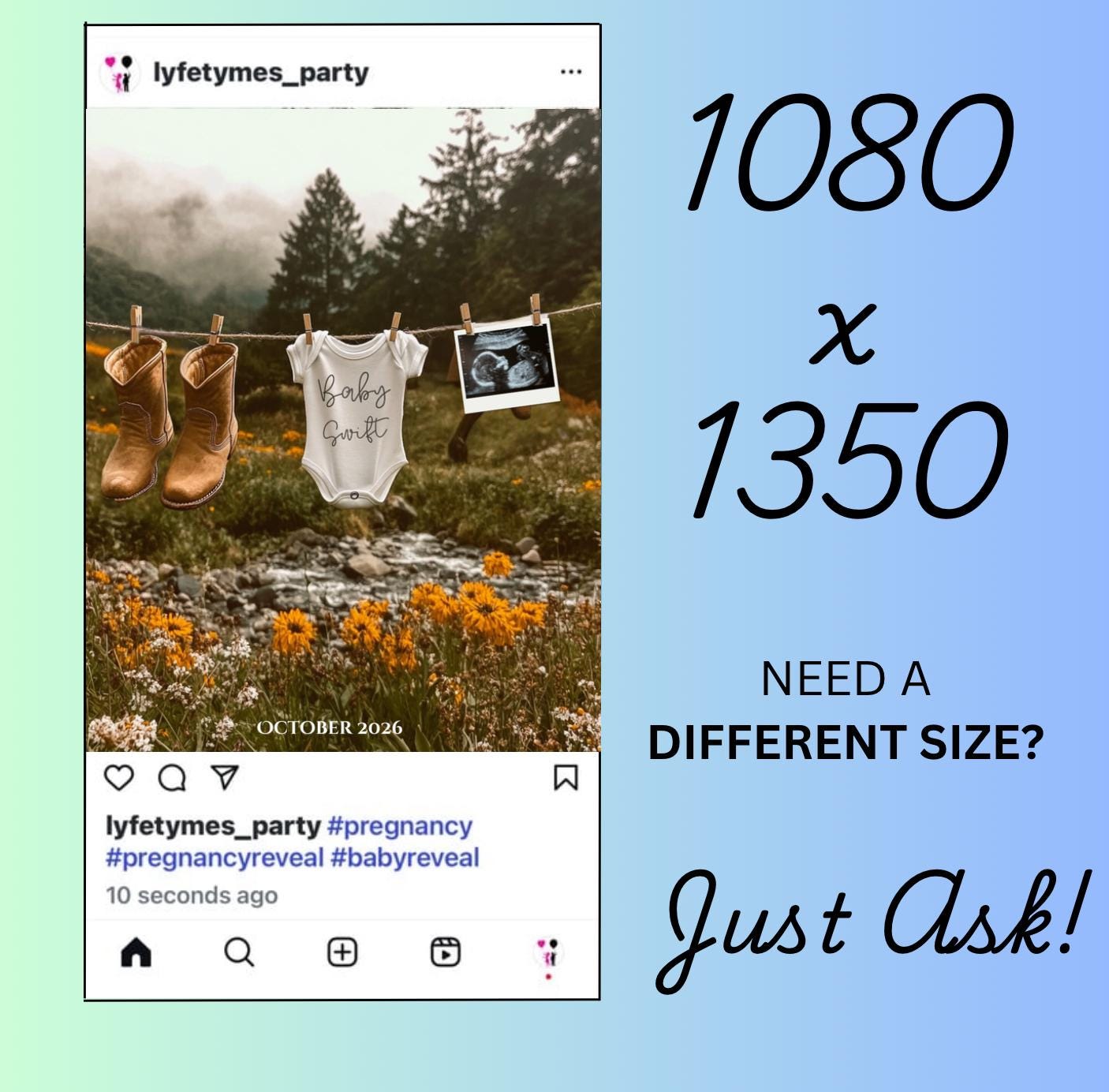 Western Pregnancy Announcement - Baby Reveal Sonogram Social Media Post - Onesie Clothesline