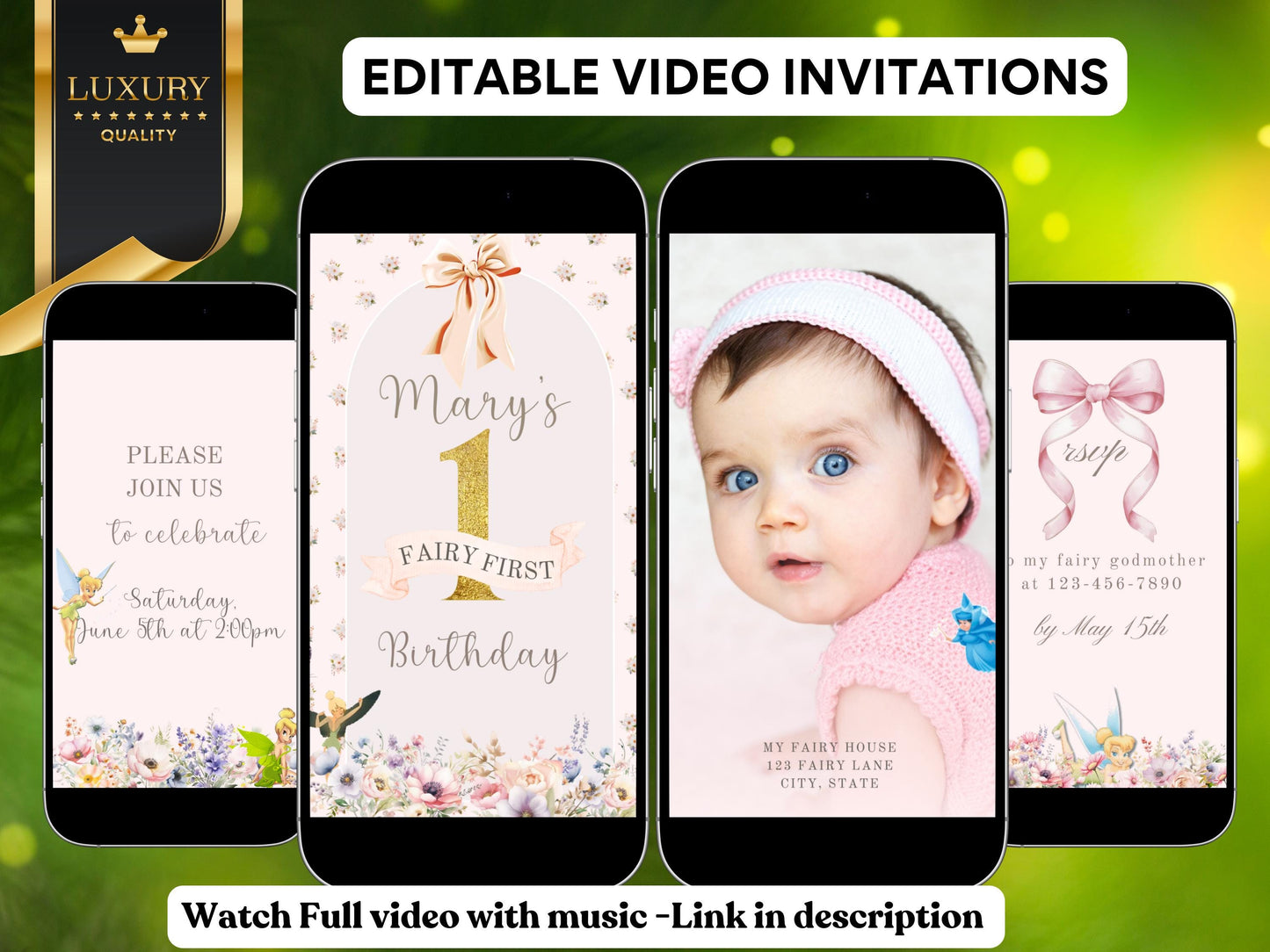 Fairy Birthday Party Video Invite - Tinkerbell Magical Garden Fairy Party Evite