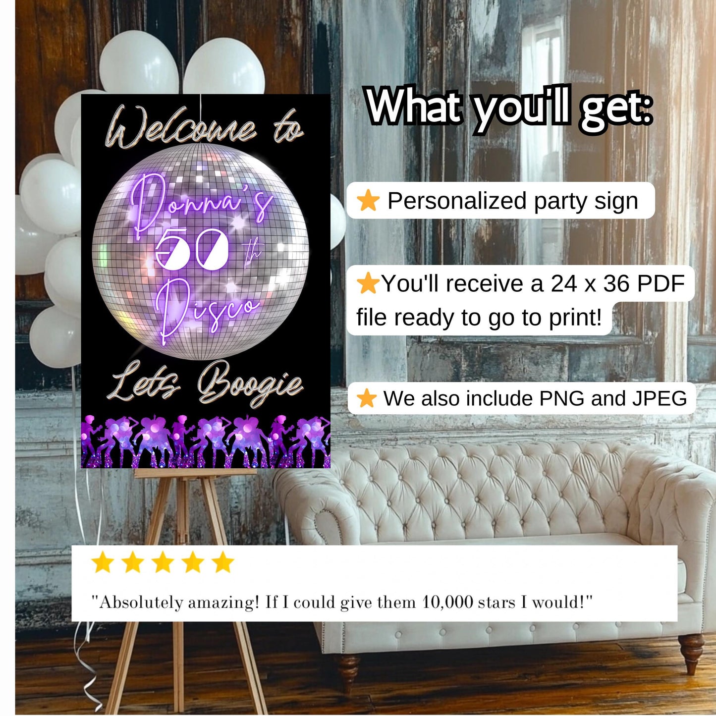 Disco Welcome Sign - Disco Ball Poster - Retro 70s Welcome Poster - Studio 54 Sign