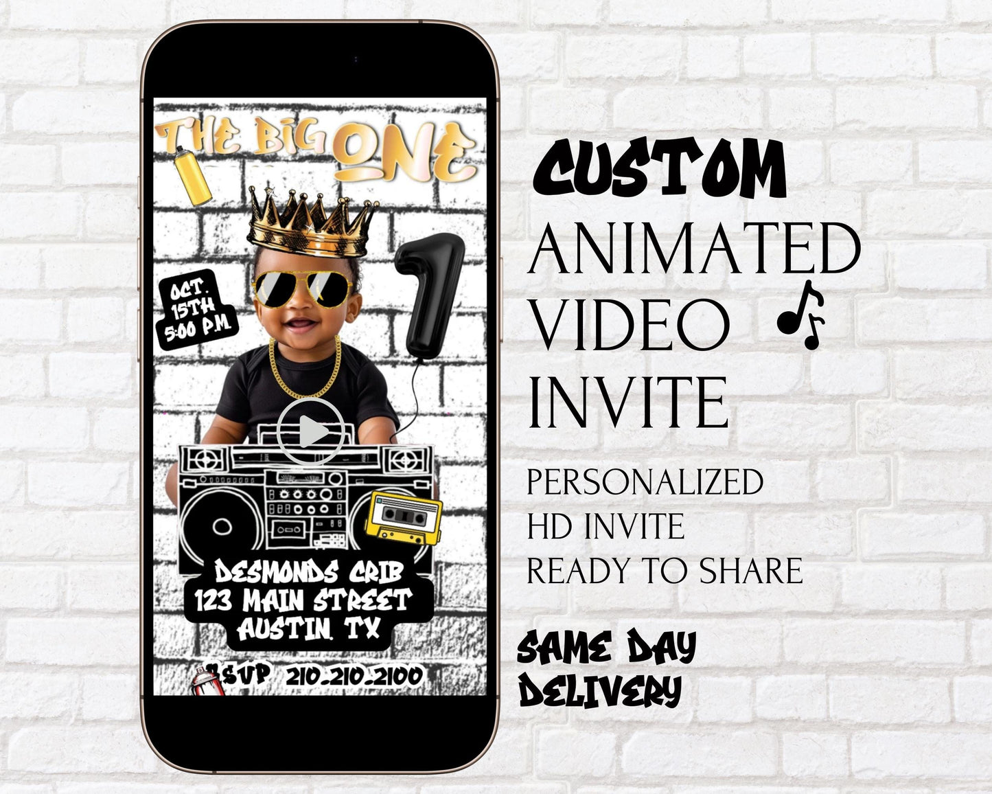 Notorious Big One 1st Birthday Video Invitation | Hip-Hop Biggie Smalls 90s Biggie Invite