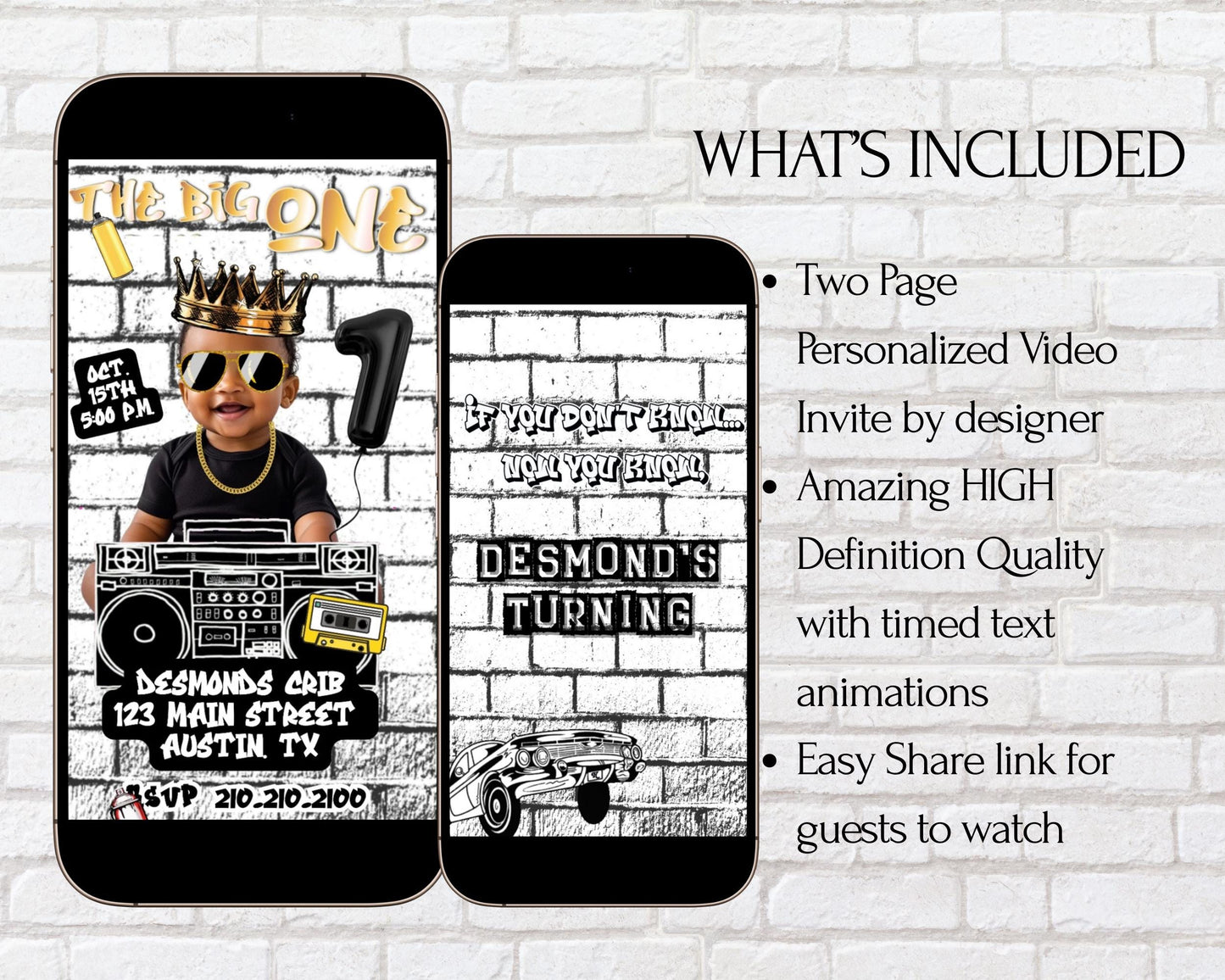 Notorious Big One 1st Birthday Video Invitation | Hip-Hop Biggie Smalls 90s Biggie Invite