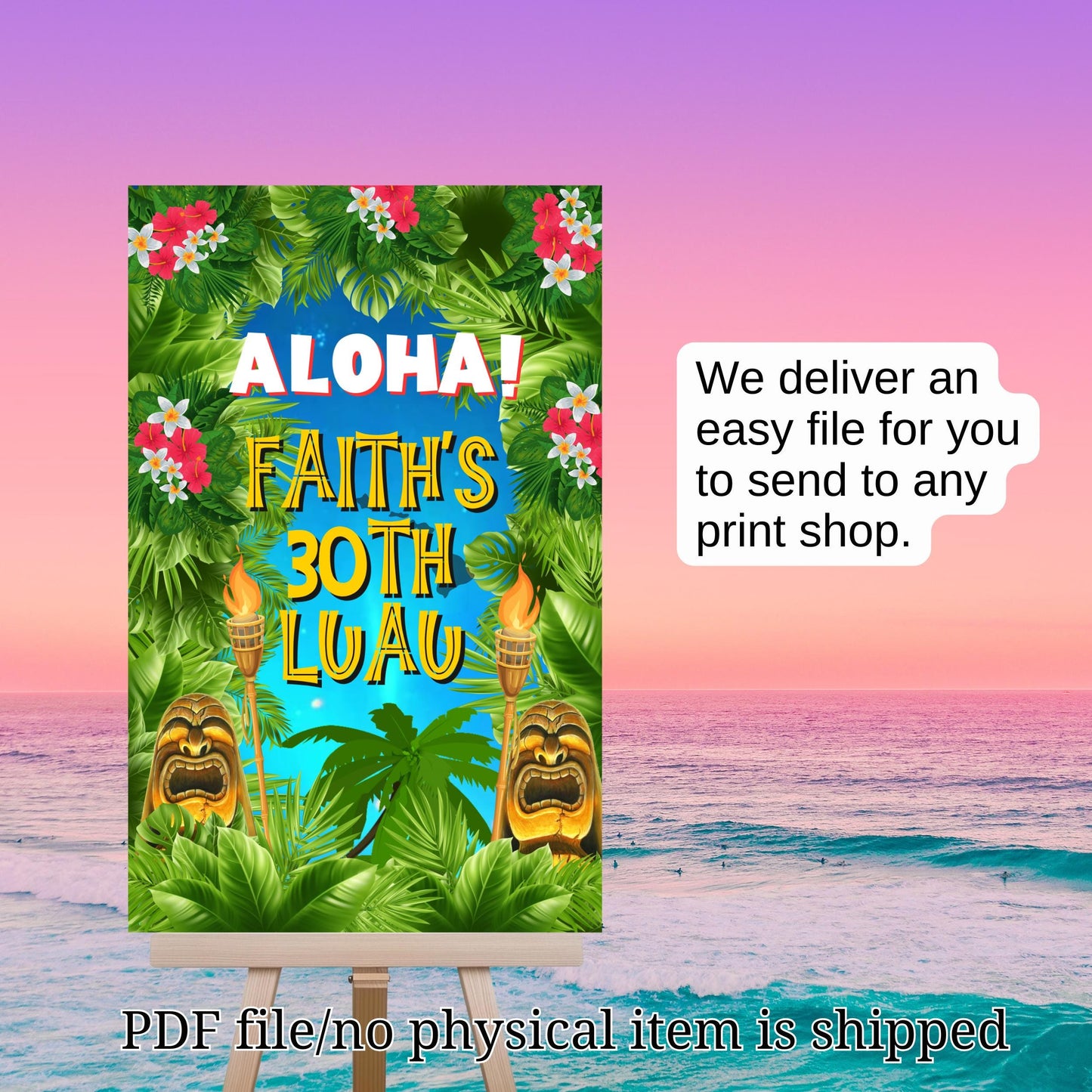 Aloha Welcome Sign - Hawaiian Luau Party Signage - Tropical Tiki Poster Printable Decor