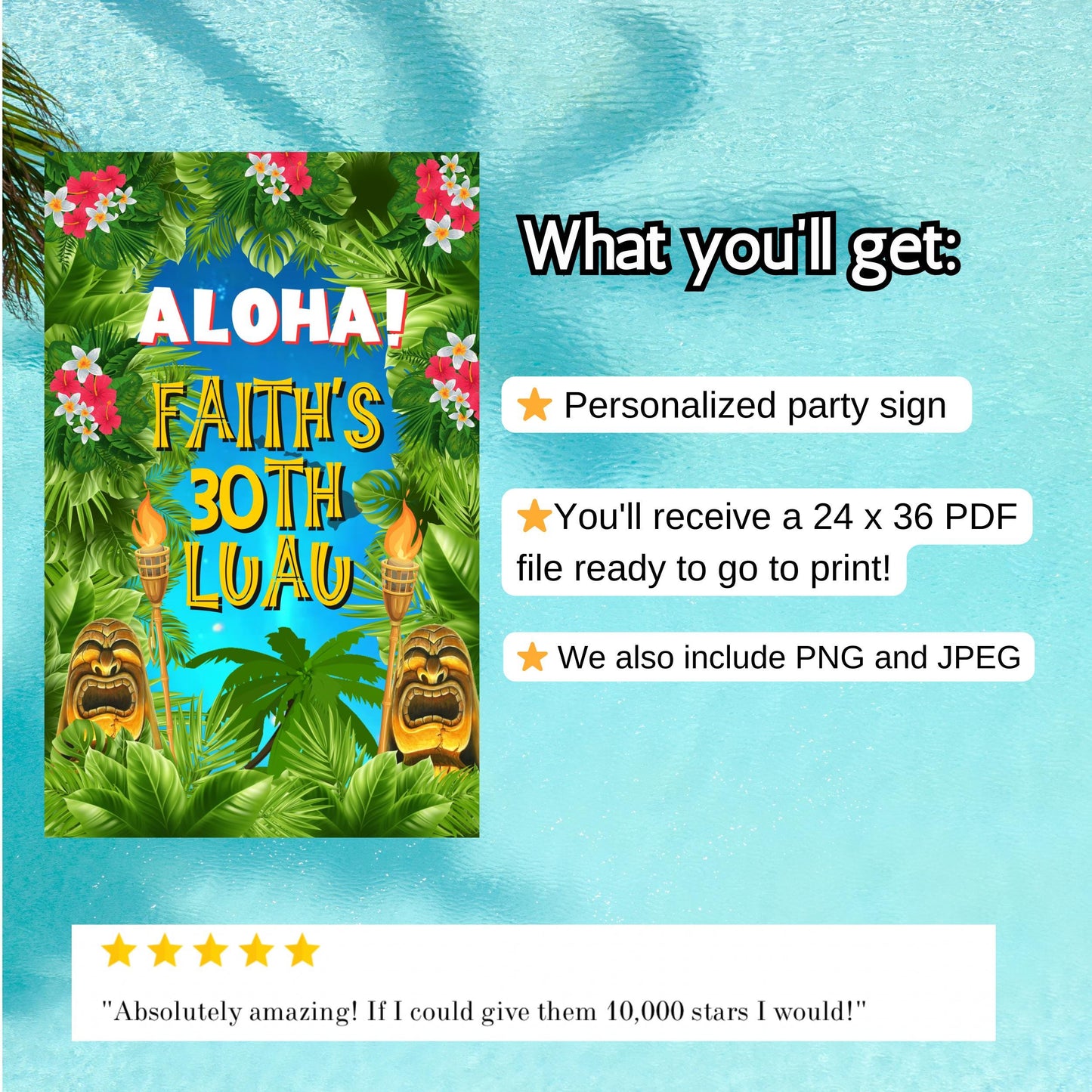 Aloha Welcome Sign - Hawaiian Luau Party Signage - Tropical Tiki Poster Printable Decor
