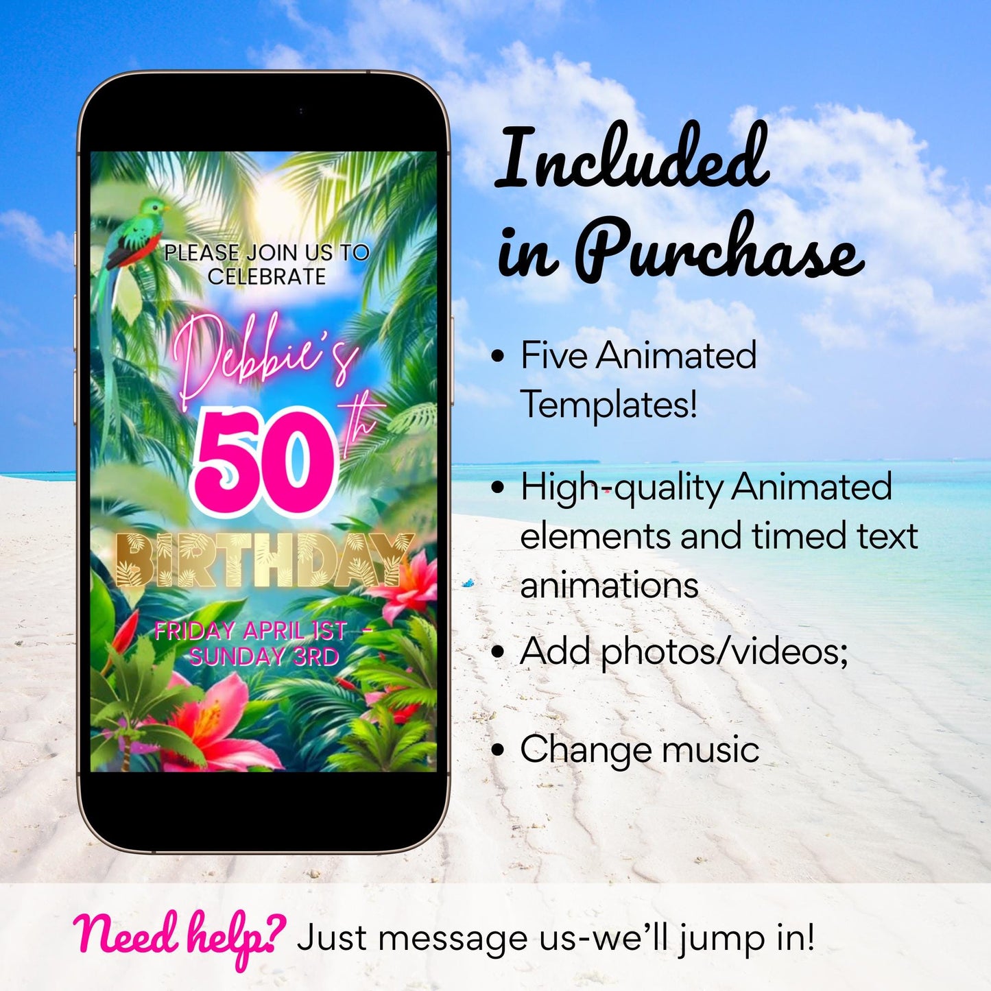 Tropical Video Invite and Itinerary - Animated Tropical Trip Schedule = Mobile Phone Agenda
