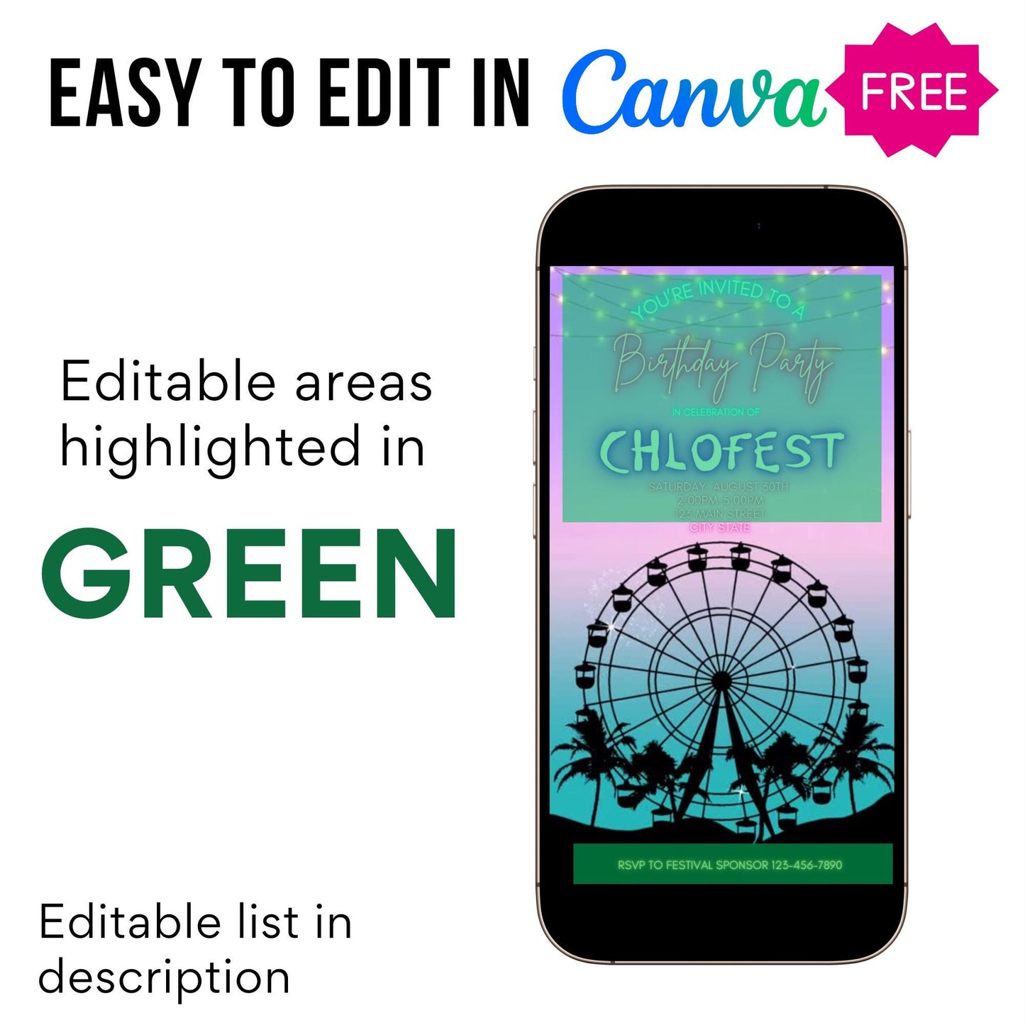 Digital Music Festival Video Invite Coachella Editable Evite Animated Ferris Wheel Mobile Invitation