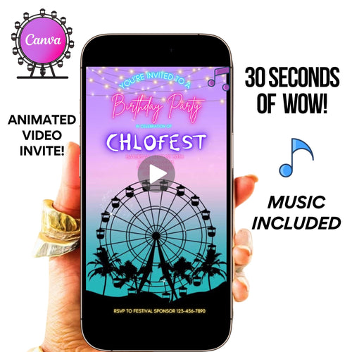 Digital Music Festival Video Invite Coachella Editable Evite Animated Ferris Wheel Mobile Invitation