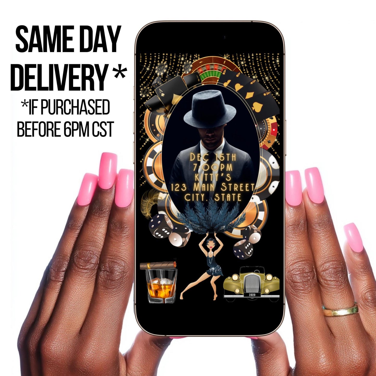 Harlem Nights Video Invitation Gatsby Animated Digital Evite MP4 Speakeasy Prohibition Theme Party Invite Animation Art Deco Jazz Birthday