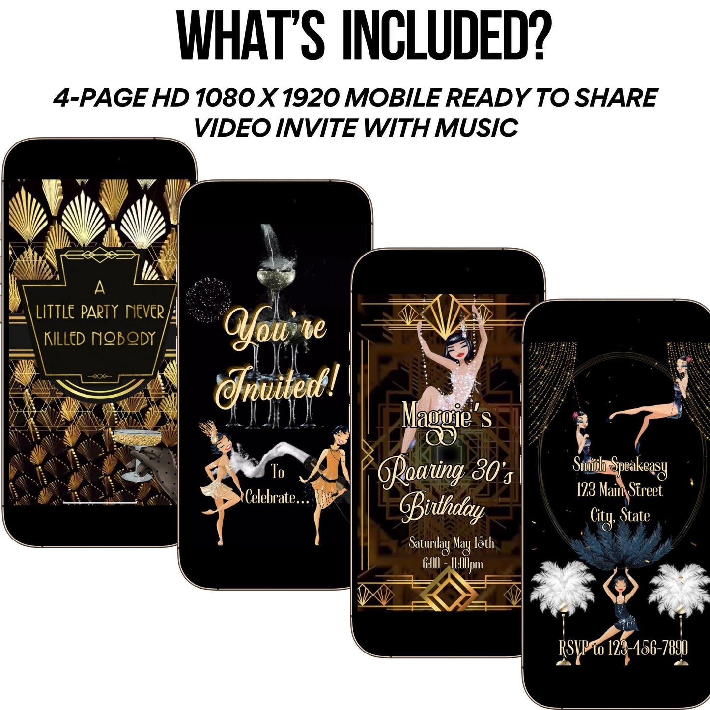 Gatsby Video Invite Roaring 20s party theme | Personalized Prohibition Speakeasy digital invitation