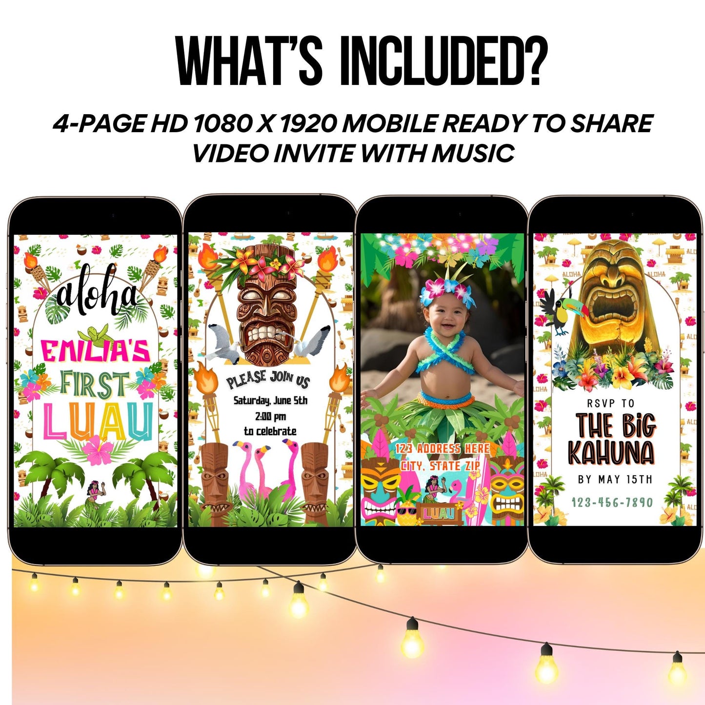 Hawaiian Luau Video Imvite - Animated First Luau birthday invite