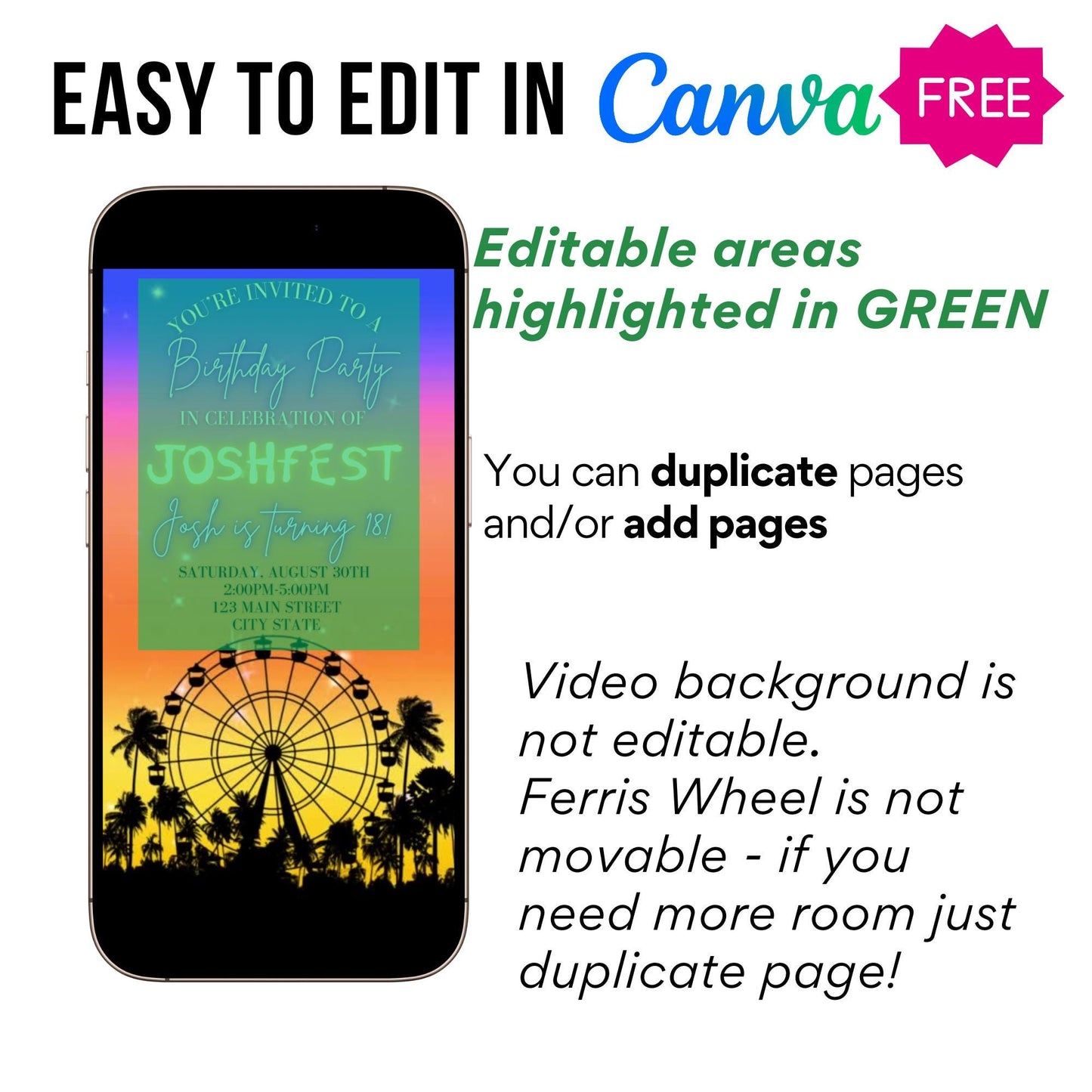Digital Music Festival Video Invite Coachella Editable Evite Animated Ferris Wheel Mobile Invitation
