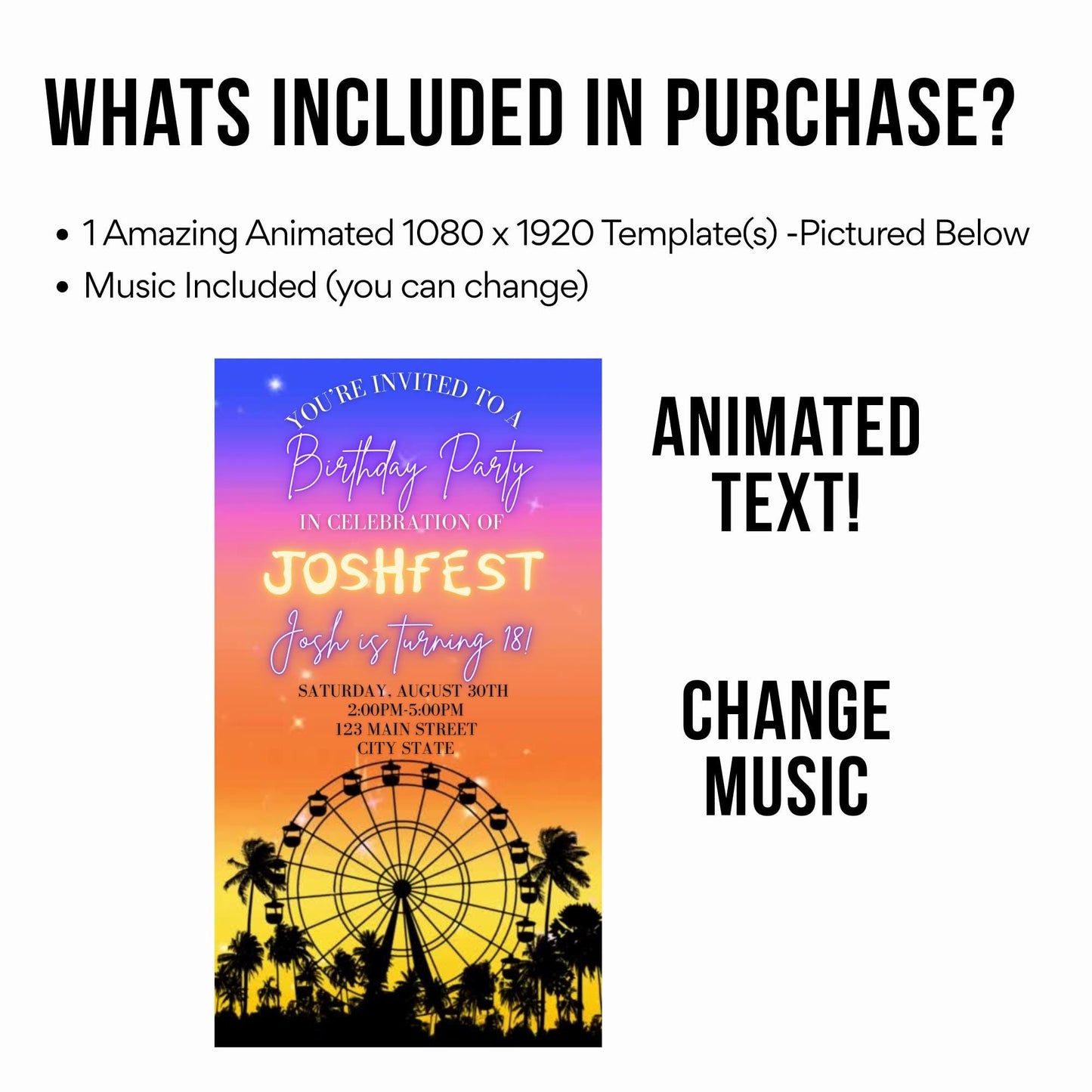 Digital Music Festival Video Invite Coachella Editable Evite Animated Ferris Wheel Mobile Invitation
