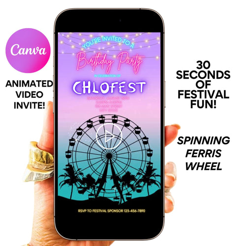 Music Festival Video Invite - Coachella Editable Evite - Animated Ferris Wheel