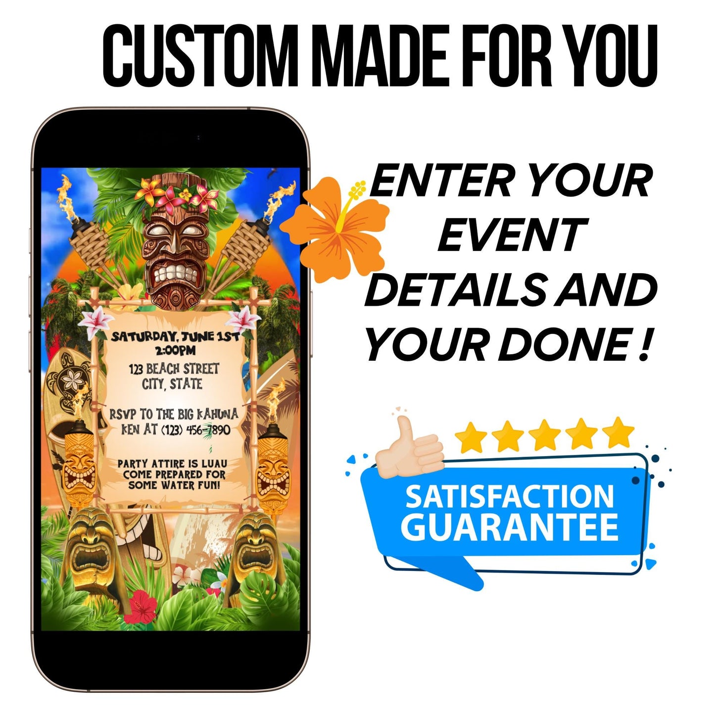 Tropical Trip Video Invitation - Save the Date Getaway Destination Reveal - Birthday Trip Evite