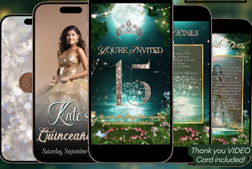 Quinceañera invitation video template designed for mobile phones. Includes animated text, music, and photo customization. Perfect for Sweet 15 or Sweet 16 birthdays. Share instantly via text, WhatsApp, email, or social media. A beautiful, stunning design ideal for modern celebrations. Delivered as MP4 download—no physical item.