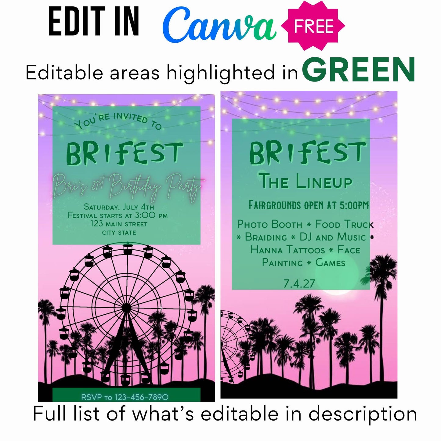 Digital Music Festival Video Invite Coachella Editable Evite Animated Ferris Wheel Mobile Invitation