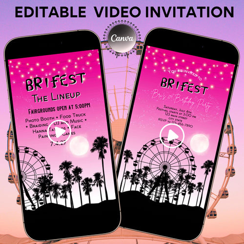 Digital Music Festival Video Invite Coachella Editable Evite Animated Ferris Wheel Mobile Invitation