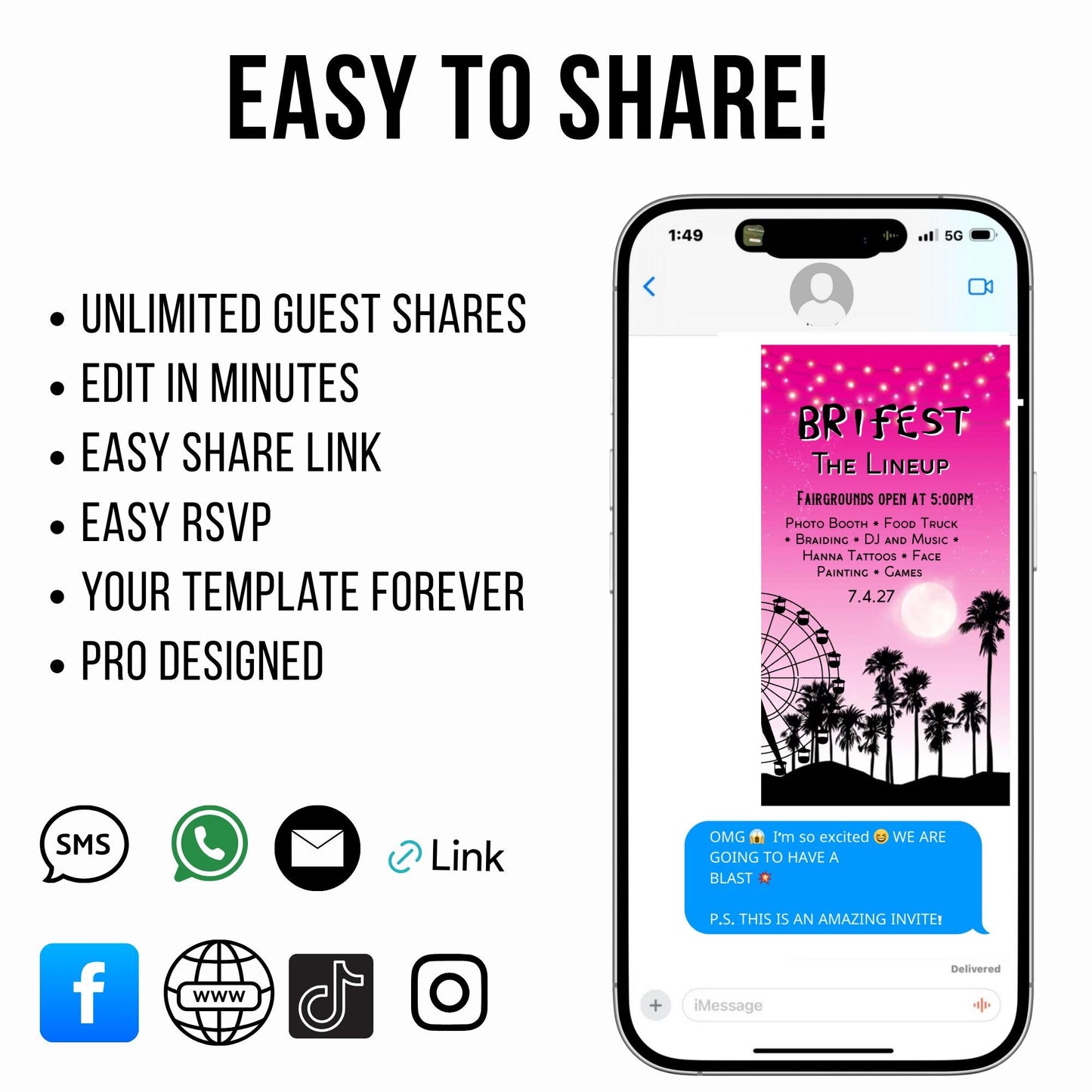 Digital Music Festival Video Invite Coachella Editable Evite Animated Ferris Wheel Mobile Invitation