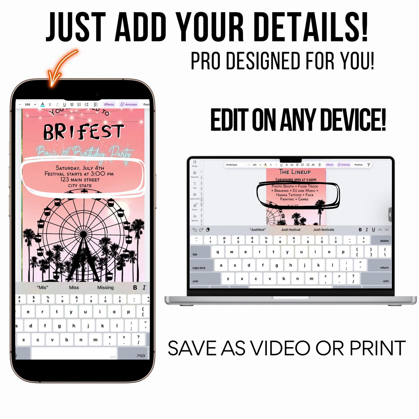 Digital Music Festival Video Invite Coachella Editable Evite Animated Ferris Wheel Mobile Invitation
