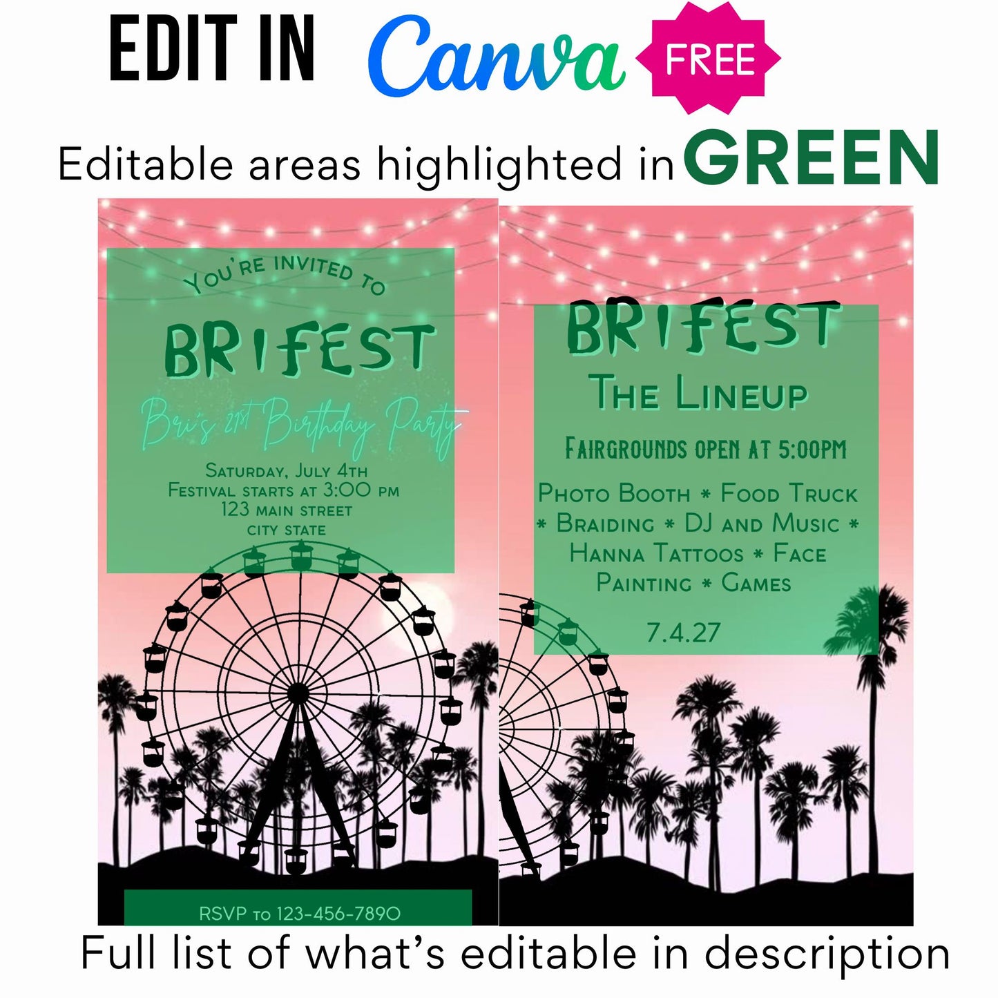 Digital Music Festival Video Invite Coachella Editable Evite Animated Ferris Wheel Mobile Invitation