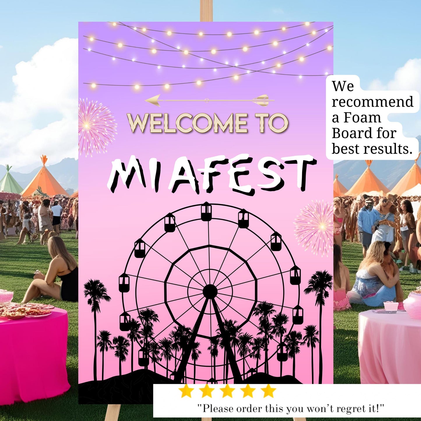 Digital Music Festival Party Sign Ferris Wheel Printable Coachella Welcome Sign