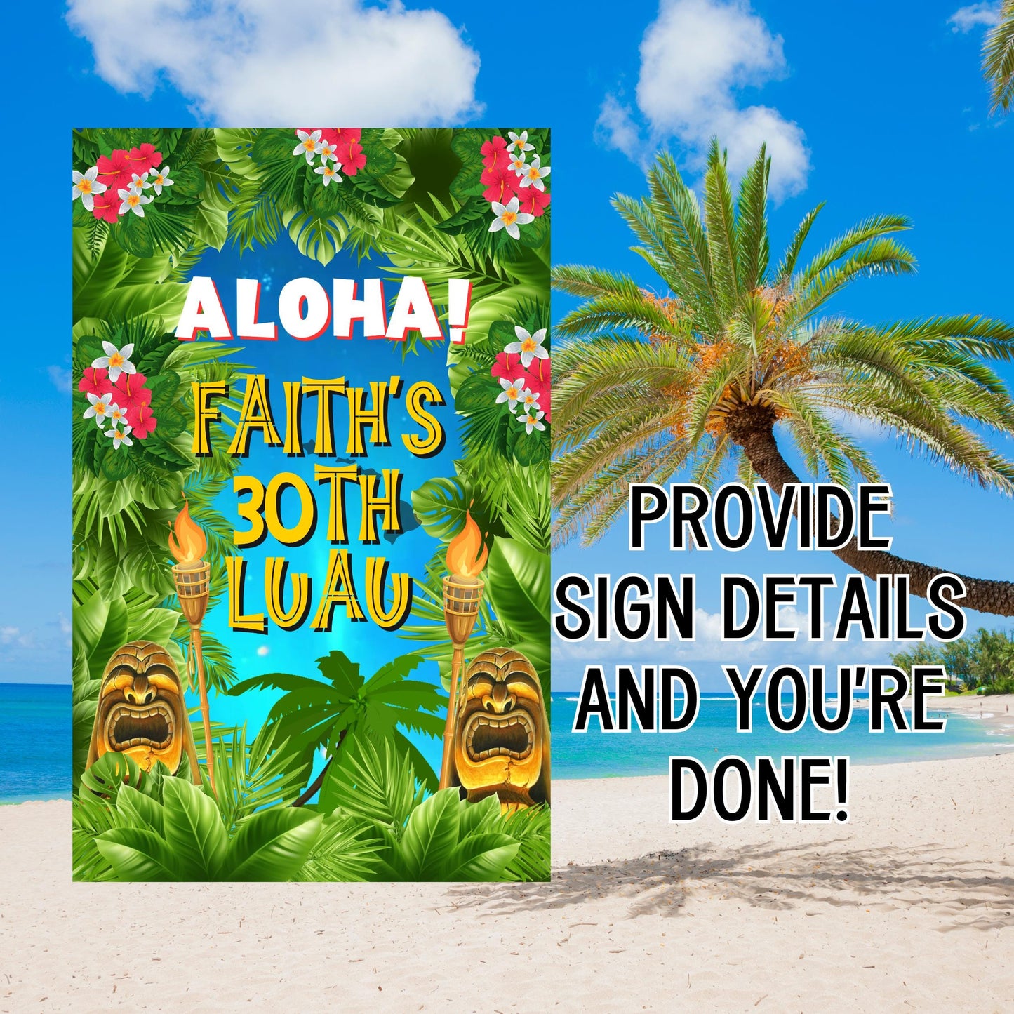 Aloha Welcome Sign - Hawaiian Luau Party Signage - Tropical Tiki Poster Printable Decor
