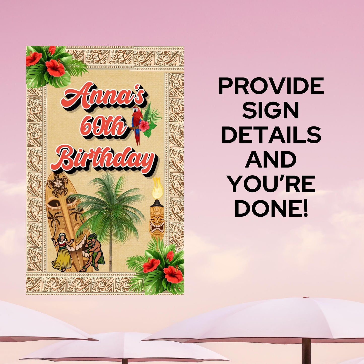 Aloha Welcome Sign - Hawaiian Luau Party Signage - Tropical Tiki Poster Printable Decor