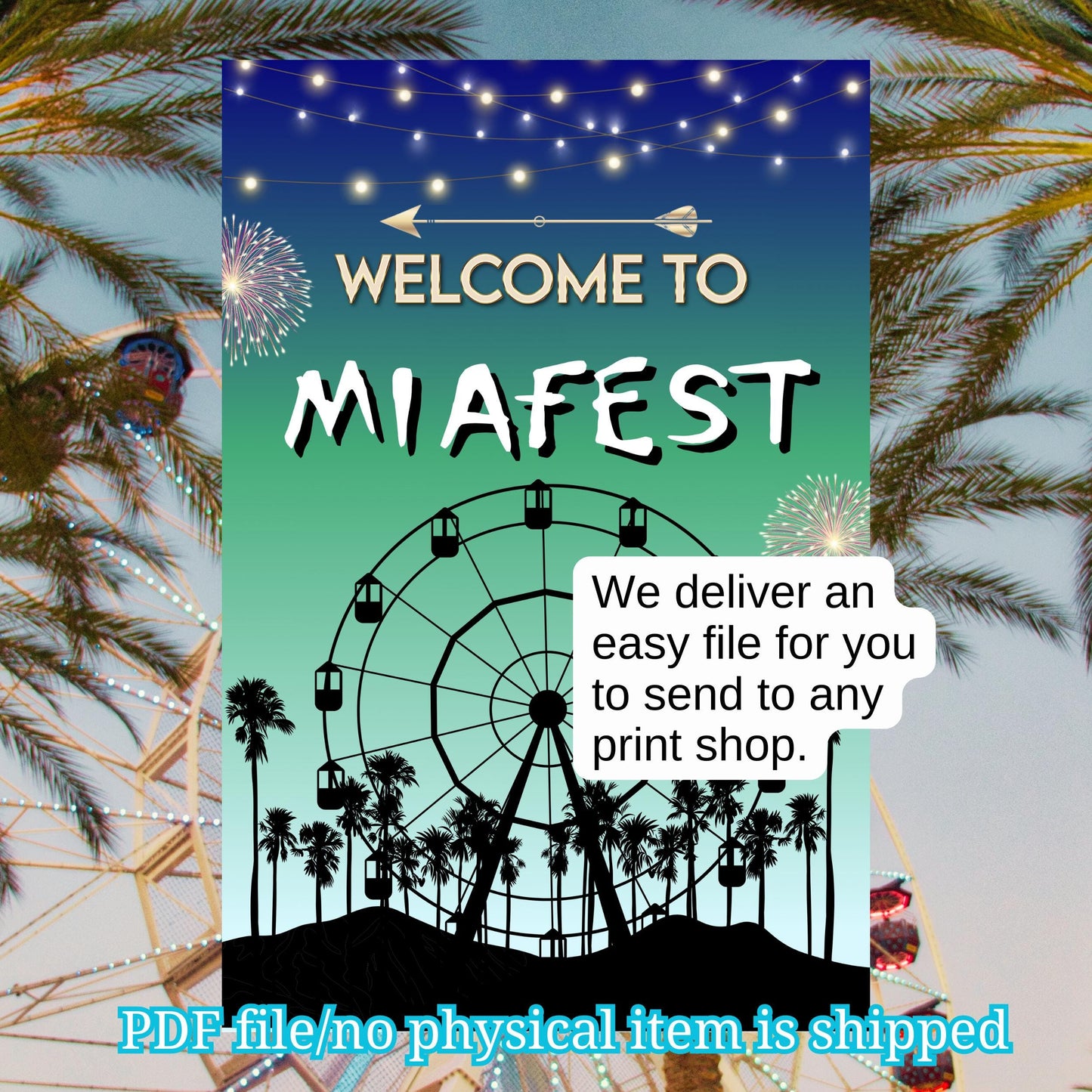 Digital Music Festival Party Sign Ferris Wheel Printable Coachella Welcome Sign