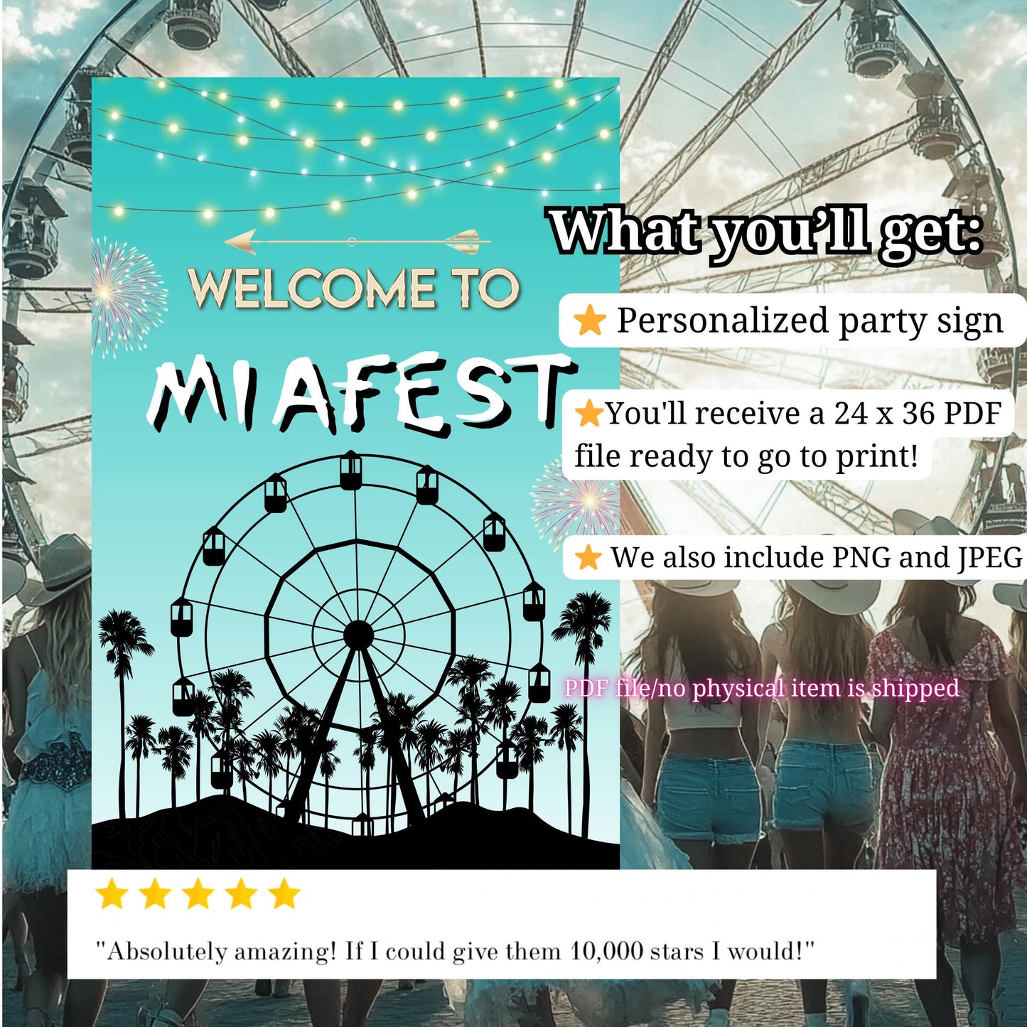 Digital Music Festival Party Sign Ferris Wheel Printable Coachella Welcome Sign
