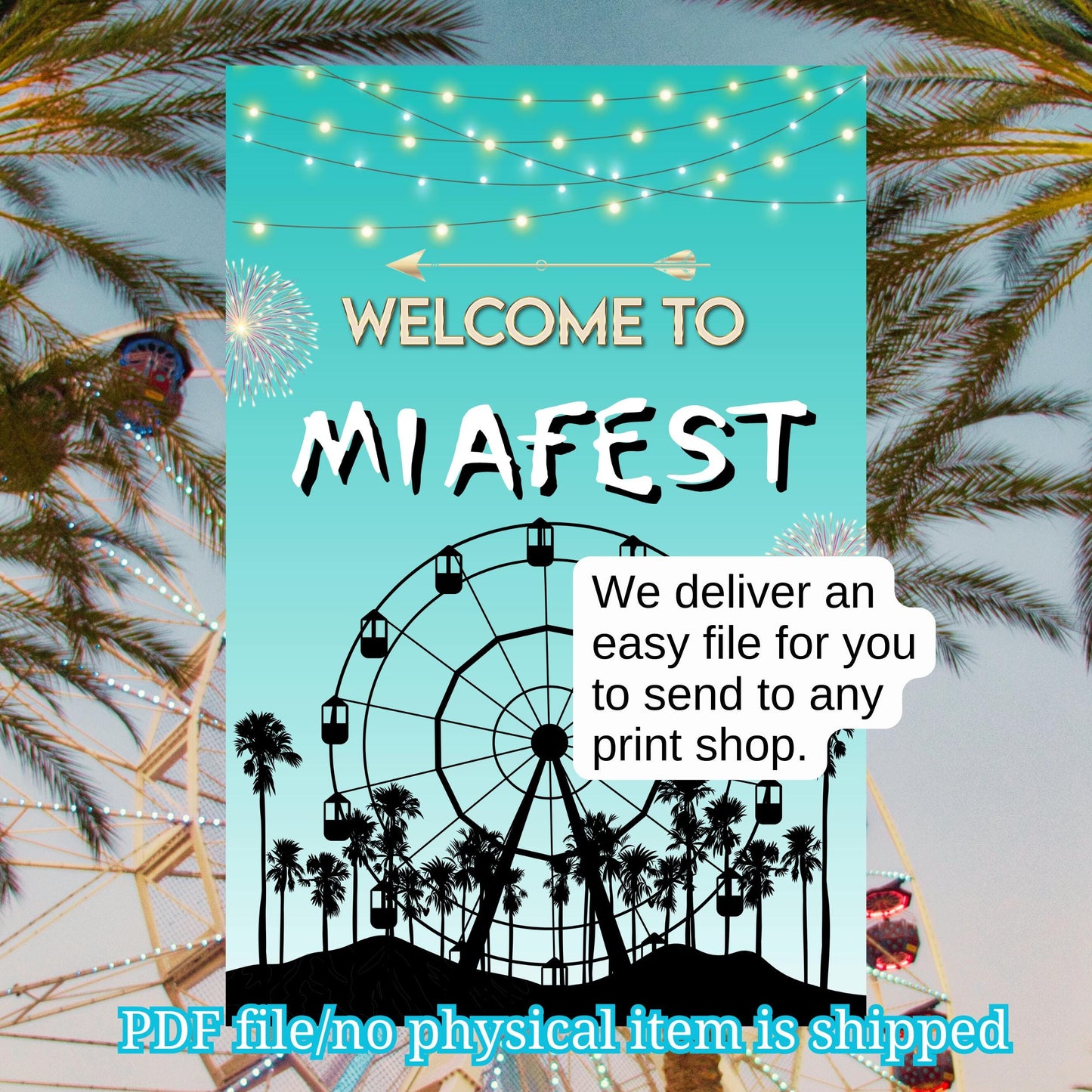 Digital Music Festival Party Sign Ferris Wheel Printable Coachella Welcome Sign