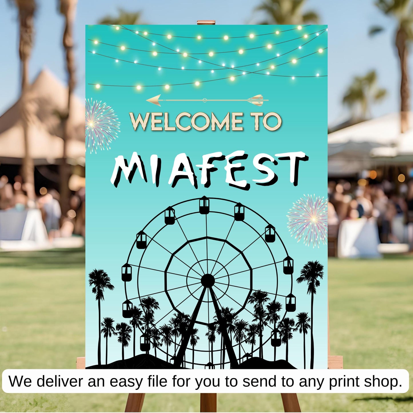 Digital Music Festival Party Sign Ferris Wheel Printable Coachella Welcome Sign
