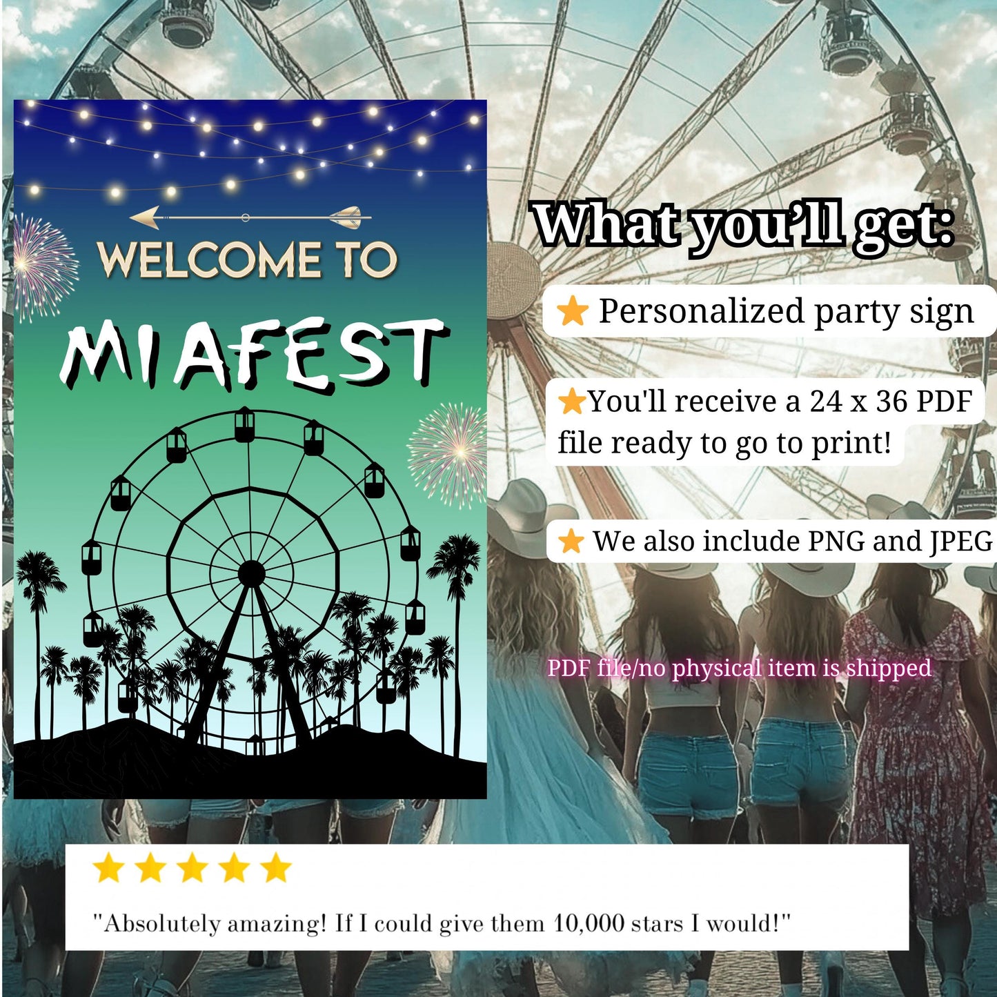 Digital Music Festival Party Sign Ferris Wheel Printable Coachella Welcome Sign