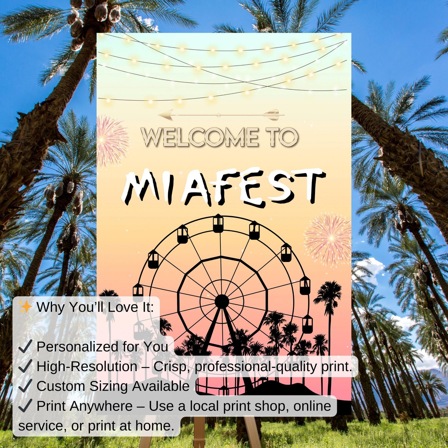 Digital Music Festival Party Sign Ferris Wheel Printable Coachella Welcome Sign
