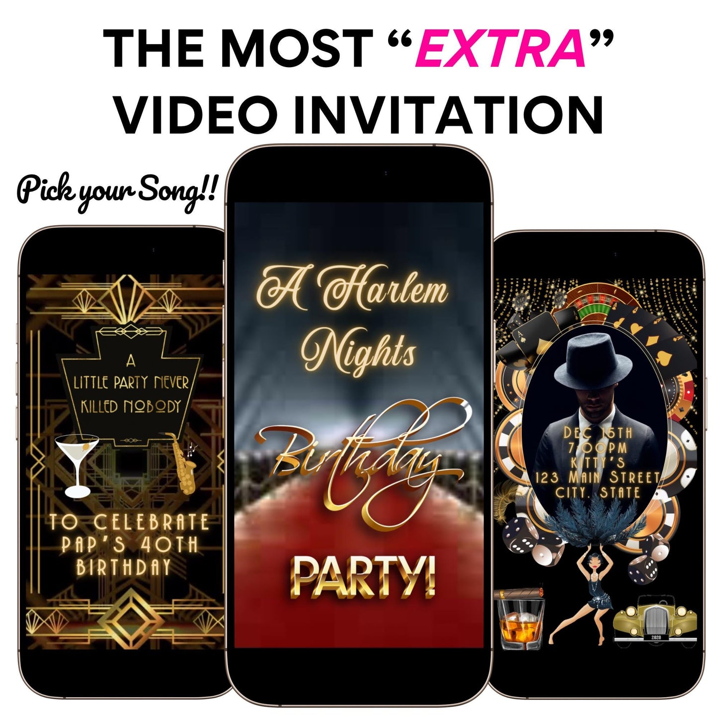 Harlem Nights Video Invitation Gatsby Animated Digital Evite MP4 Speakeasy Prohibition Theme Party Invite Animation Art Deco Jazz Birthday