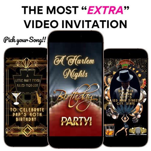Harlem Nights Video Invitation Gatsby Animated Digital Evite MP4 Speakeasy Prohibition Theme Party Invite Animation Art Deco Jazz Birthday