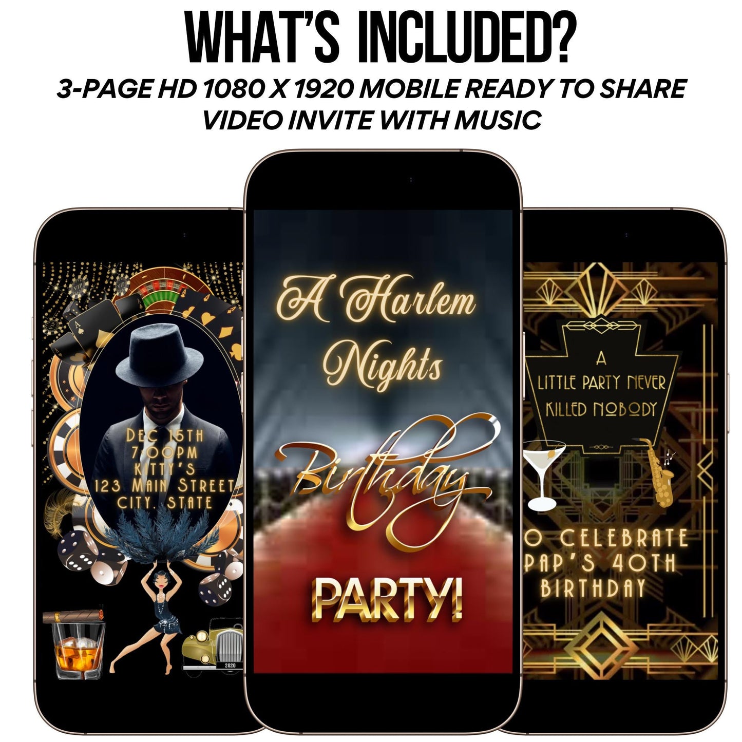Harlem Nights Video Invitation Gatsby Animated Digital Evite MP4 Speakeasy Prohibition Theme Party Invite Animation Art Deco Jazz Birthday