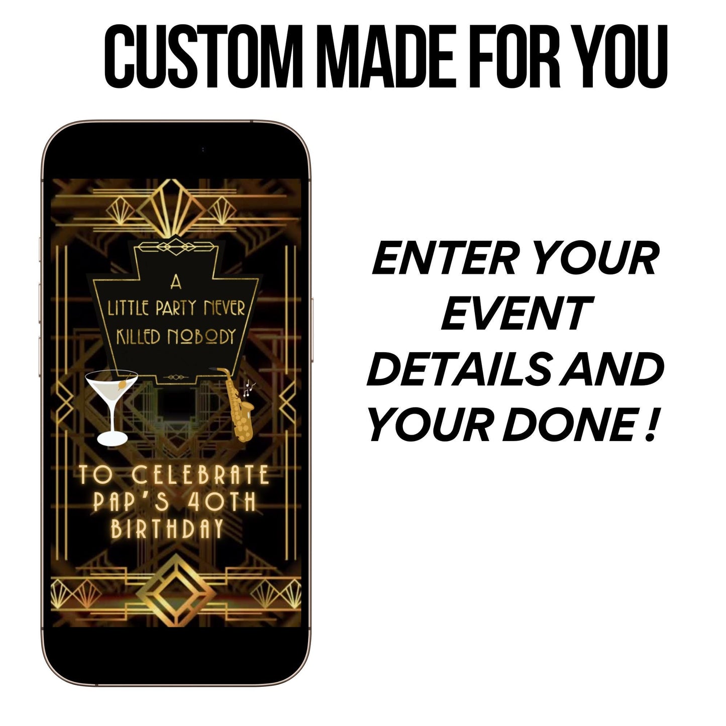 Harlem Nights Video Invitation Gatsby Animated Digital Evite MP4 Speakeasy Prohibition Theme Party Invite Animation Art Deco Jazz Birthday