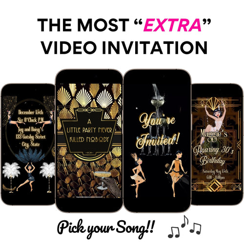 Gatsby Video Invite Roaring 20s party theme | Personalized Prohibition Speakeasy digital invitation