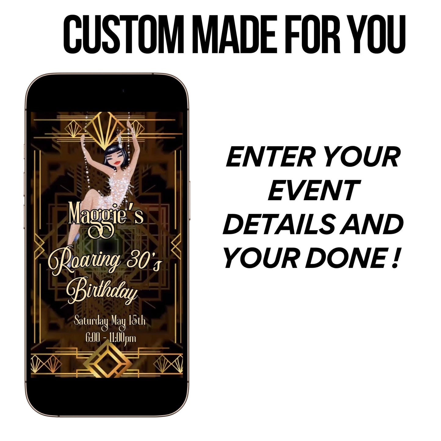 Gatsby Video Invite Roaring 20s party theme | Personalized Prohibition Speakeasy digital invitation