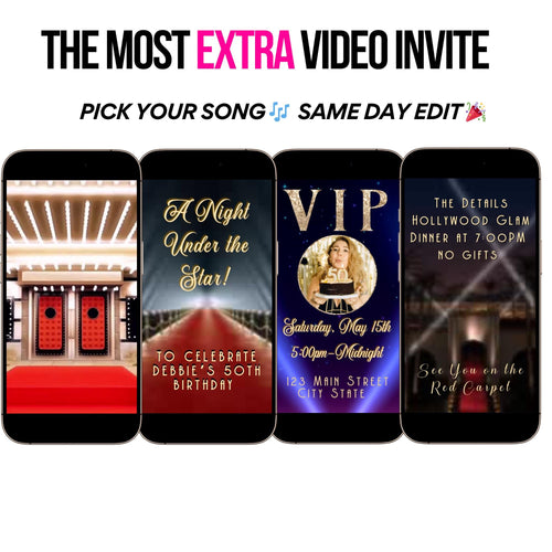 Red Carpet Video Invitation Personalized Hollywood Evite Animated VIP Movie Premiere Digital Mobile invite A Star is Born custom invite