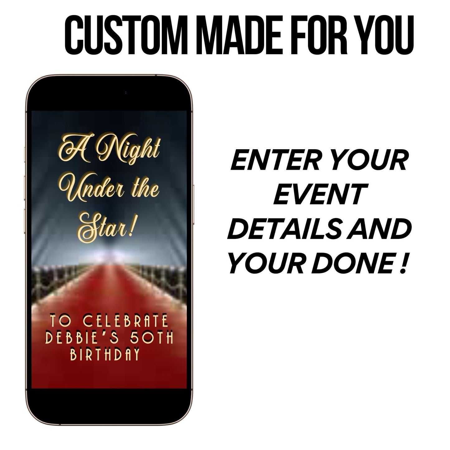Red Carpet Video Invitation Personalized Hollywood Evite Animated VIP Movie Premiere Digital Mobile invite A Star is Born custom invite