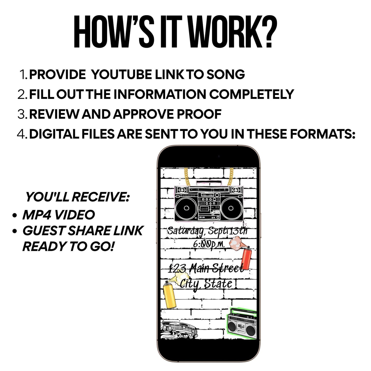 1990s Video Invitation Editable 80s 90s 2000s Birthday Party evite Digital Hip Hop Invite