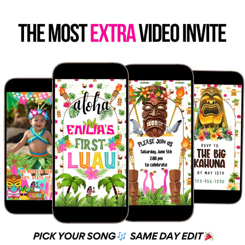 Hawaiian Luau Video Imvite - Animated First Luau birthday invite