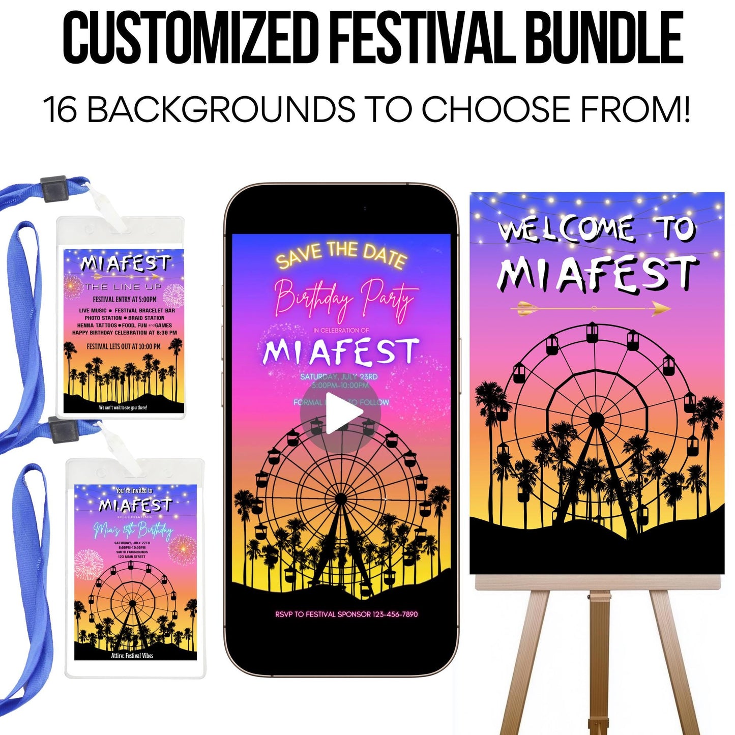 Festival Video Invite - Coachella Bundle - Animated Ferris Wheel Mobile Invite, VIP Passes